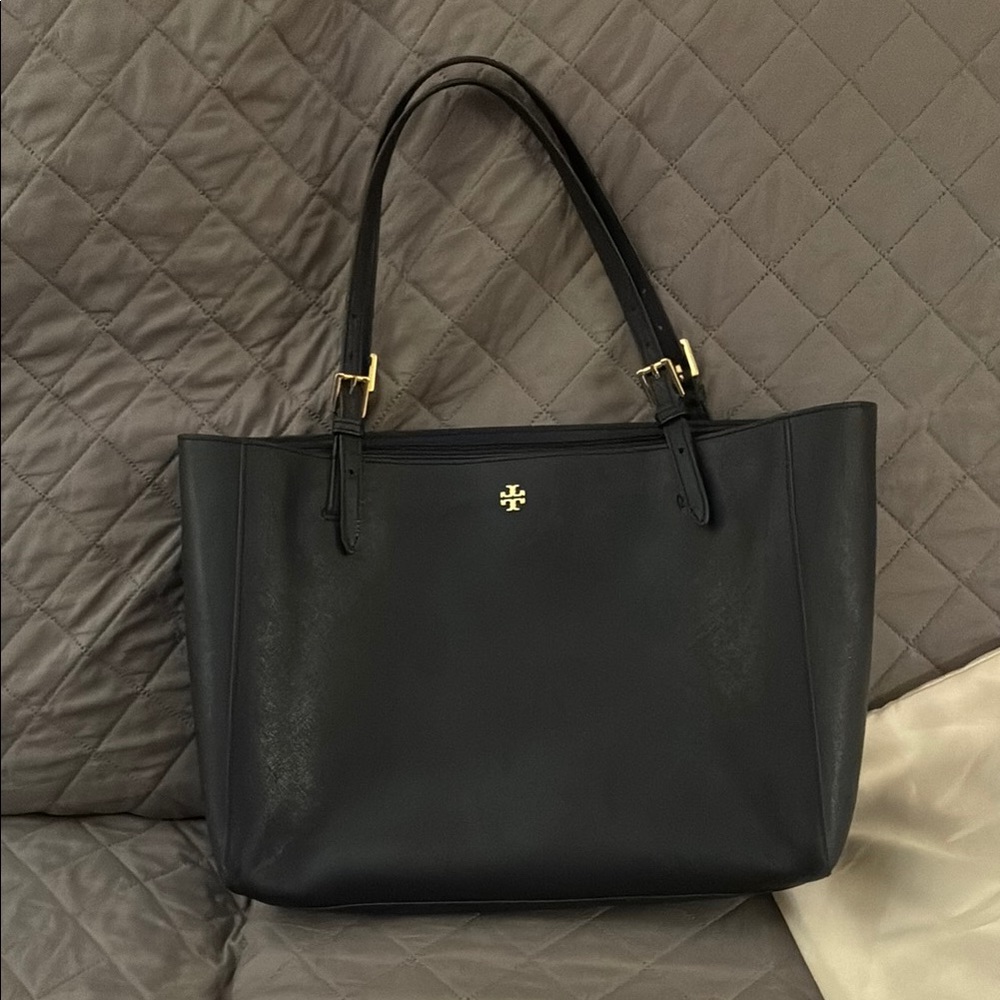 Tory Burch navy blue Leather Tote with Gold Logo